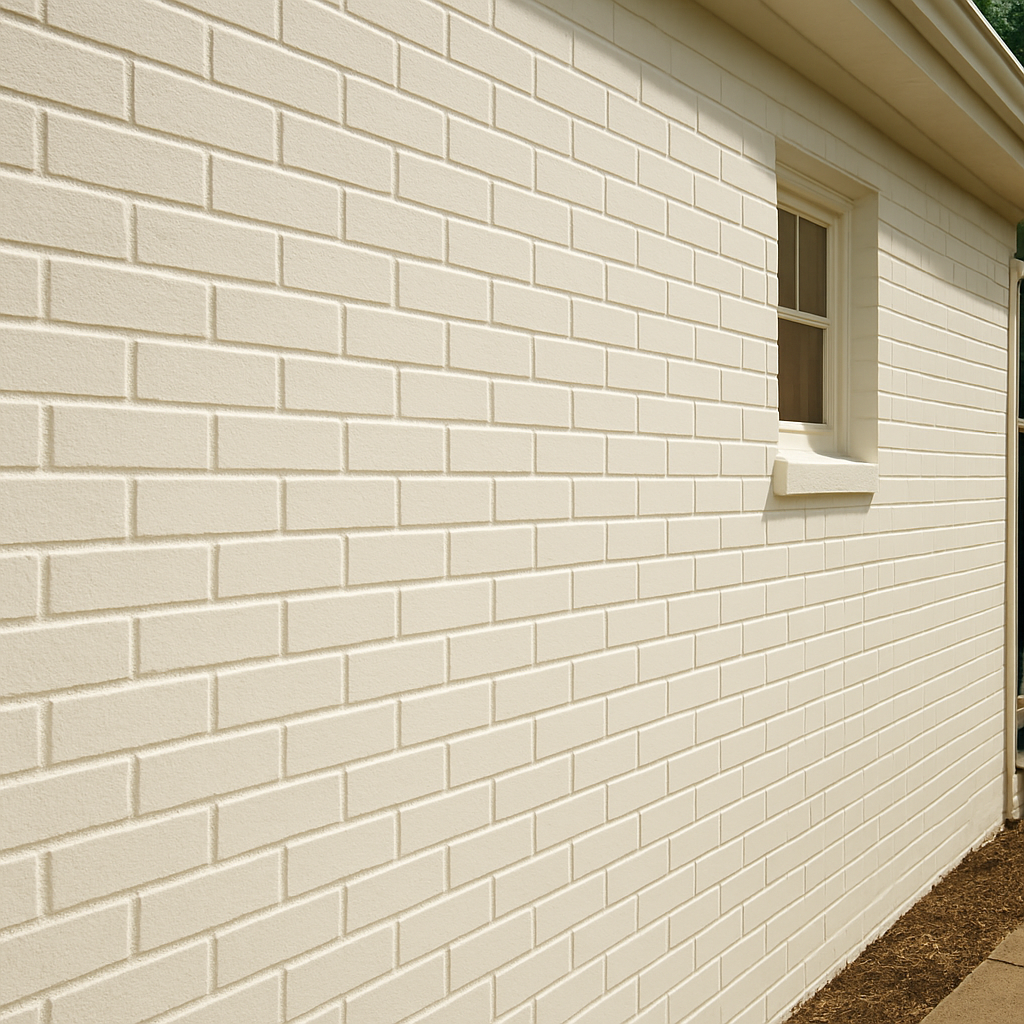 Mur de brique repeint en blanc cassé uniforme